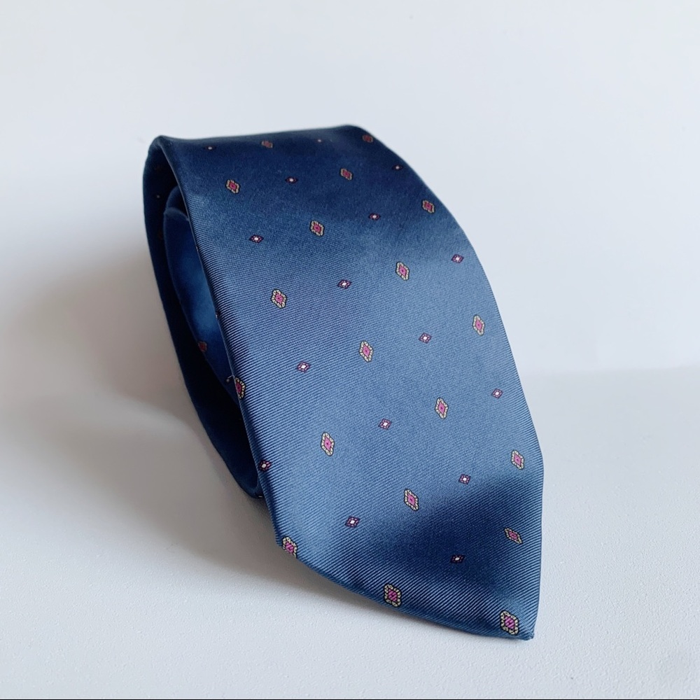 Christian Dior Blue Diamond Patterned Silk Necktie